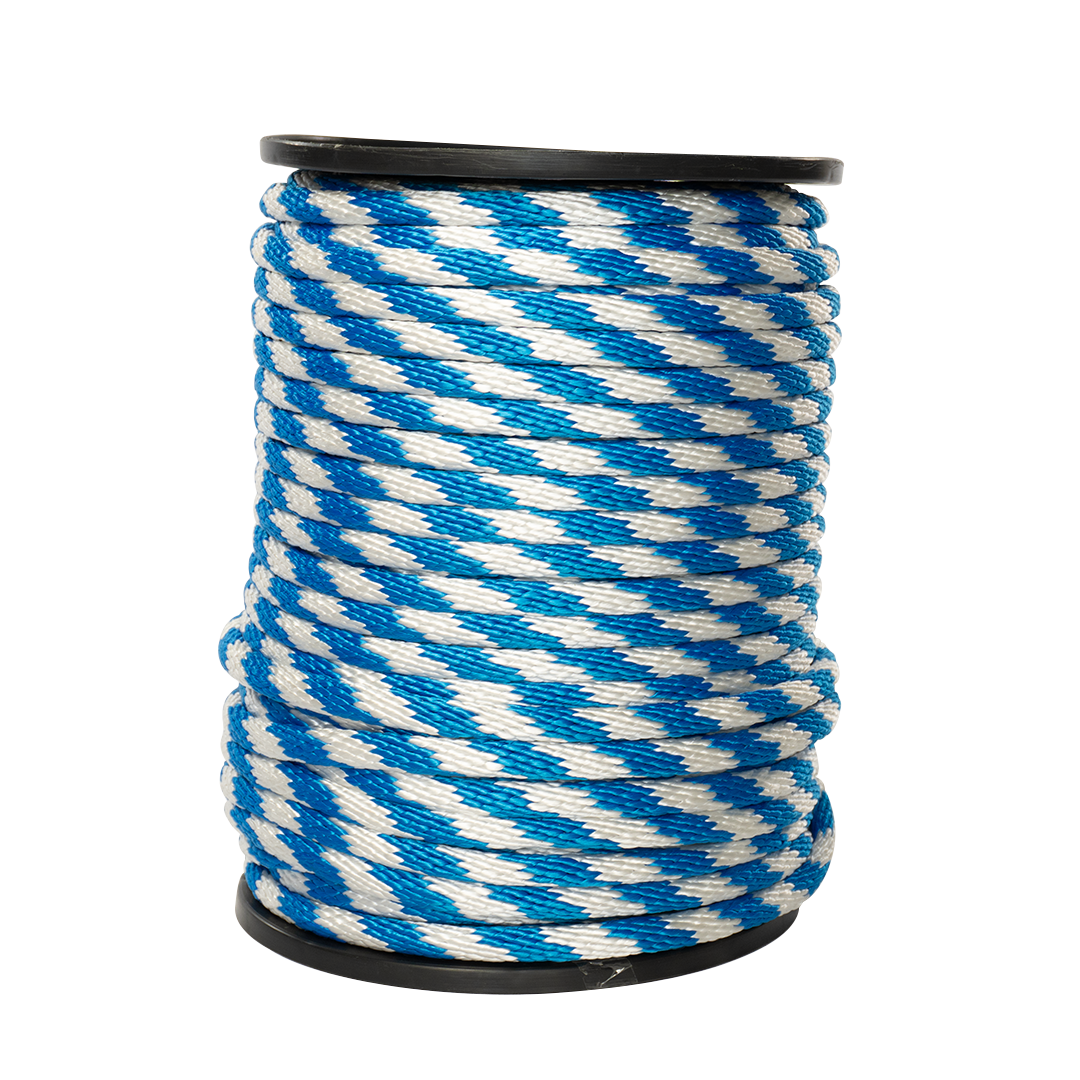 Carrete de 10 kg de cuerda Derby ST 5/8" Conatex color blanco con azul rey
