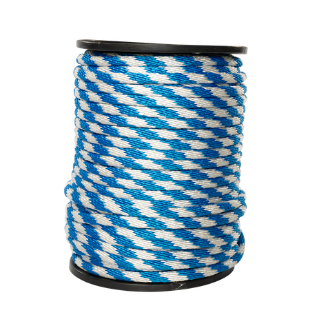 Carrete de 10 kg de cuerda Derby ST 5/8" Conatex color blanco con azul rey