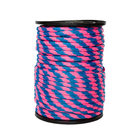 Carrete de 10 kg de cuerda Derby ST 5/8" Conatex color rosa con azul rey