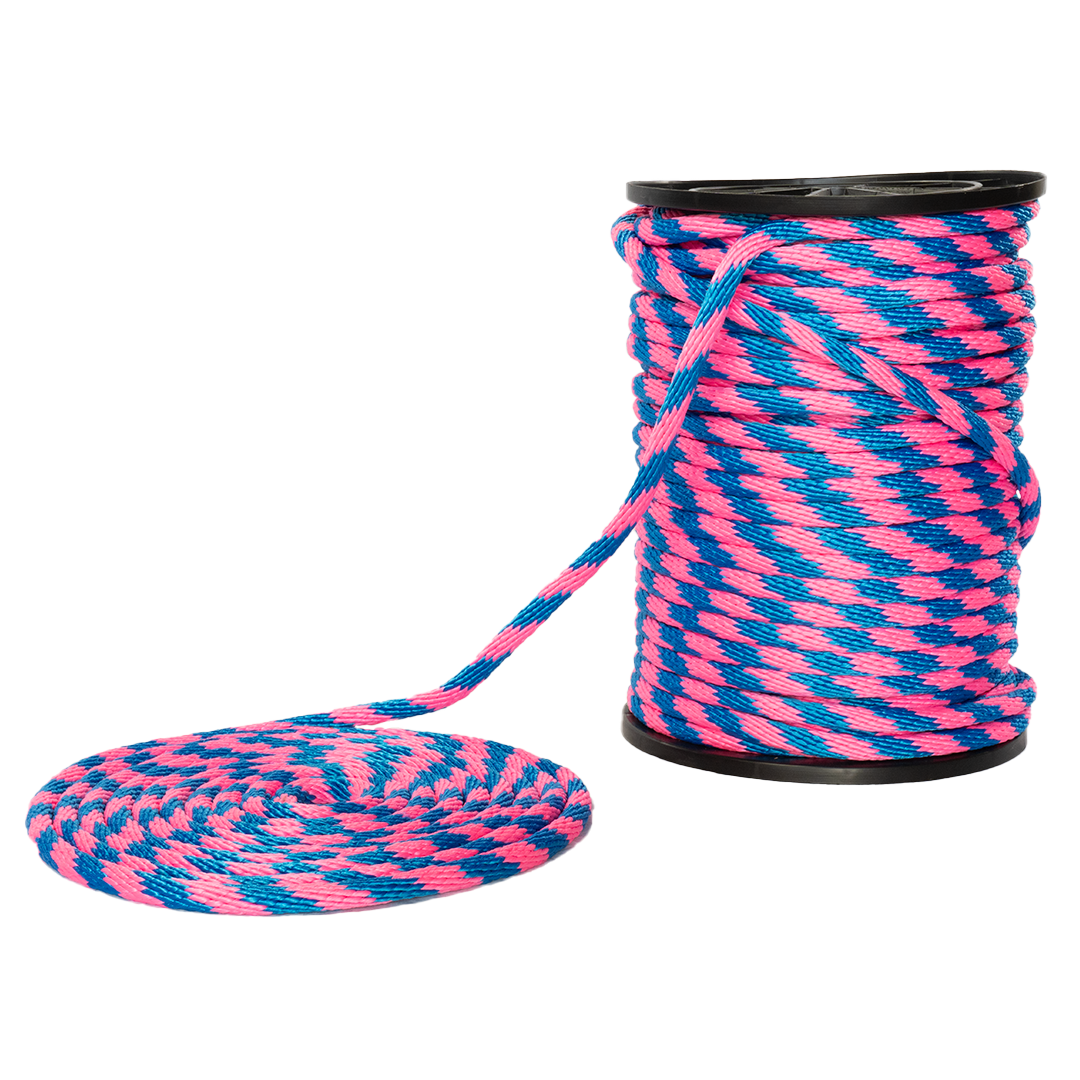 Carrete de 10 kg y rollo de cuerda Derby ST 5/8" Conatex color rosa con azul rey