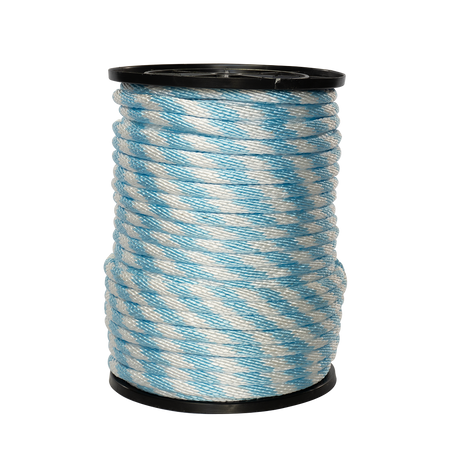 Carrete de 10 kg de cuerda Derby ST 5/8" Conatex color blanco con aqua
