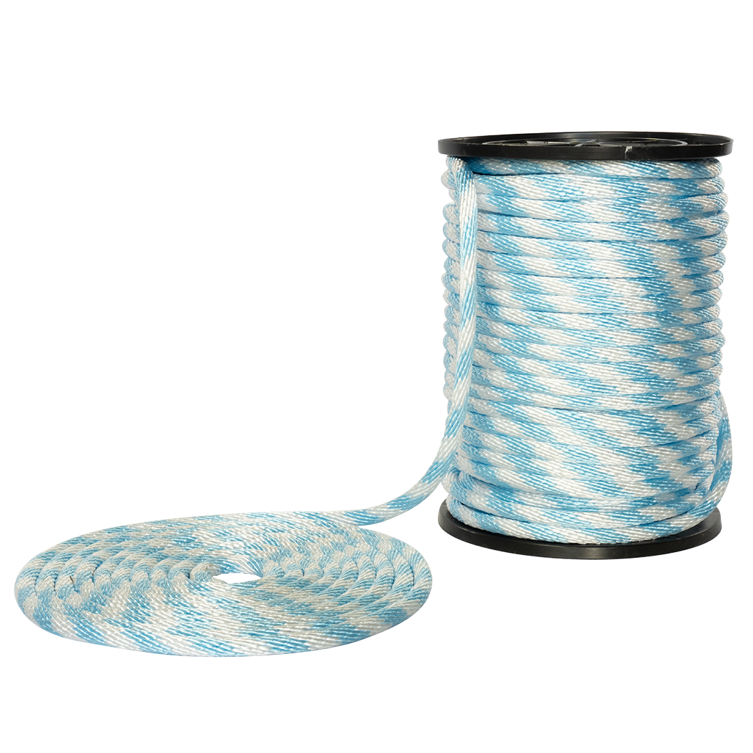 Carrete de 10 kg y rollo de cuerda Derby ST 5/8" Conatex color blanco con aqua