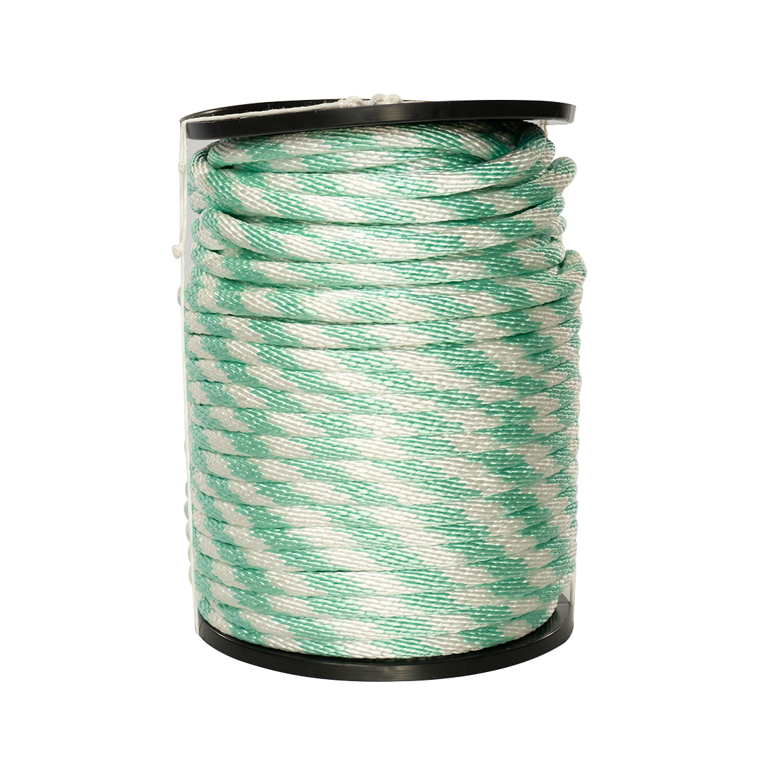 Carrete de 10 kg de cuerda Derby ST 5/8" Conatex color blanco con turquesa