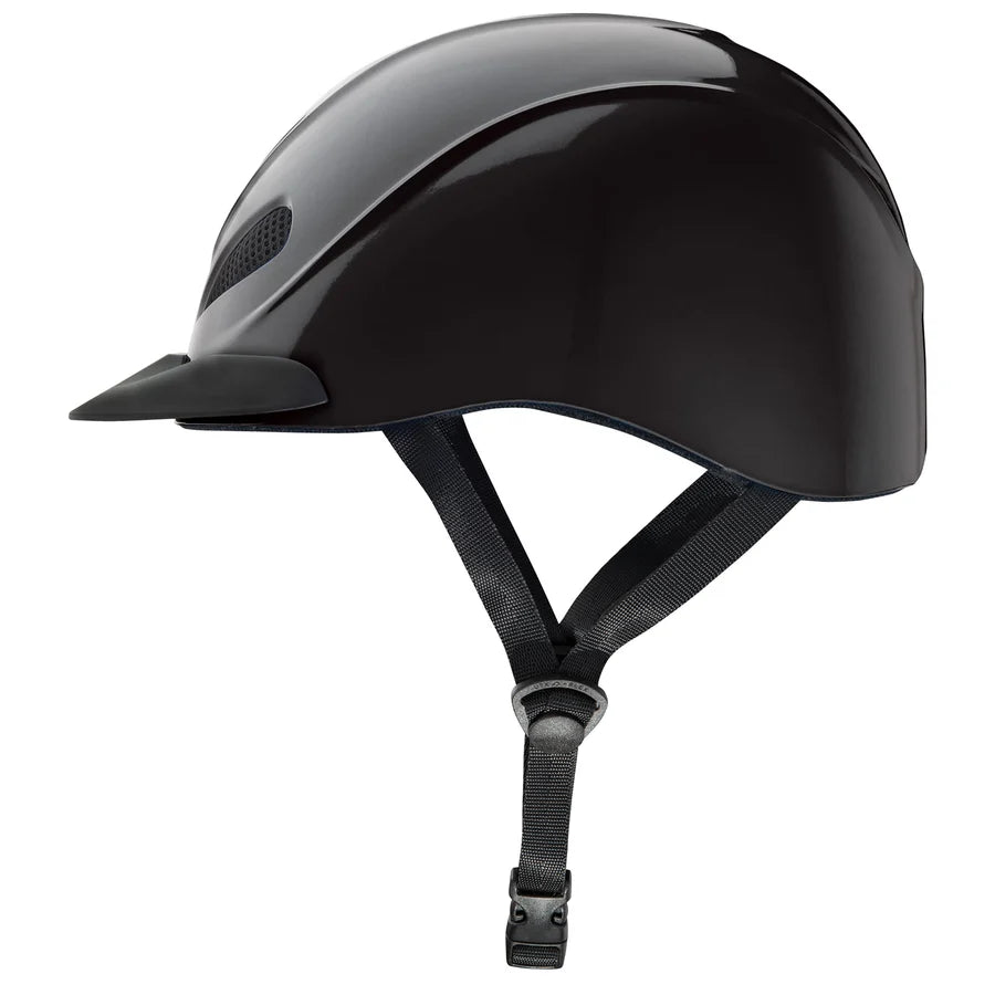 Casco de equitación Troxel Liberty negro liso, vista lateral de perfil