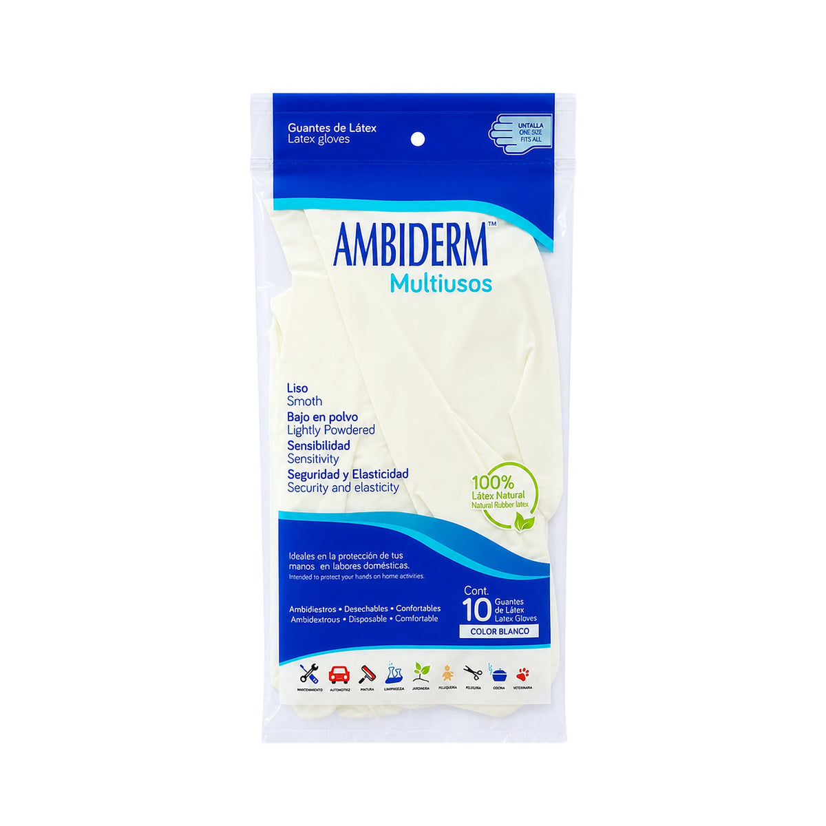 GUANTE AMBIDERM LATEX BLANCO CON 10 PIEZAS