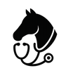 icono en color negro de una cabeza de caballo portando un estetoscopio, imagen sin fondo