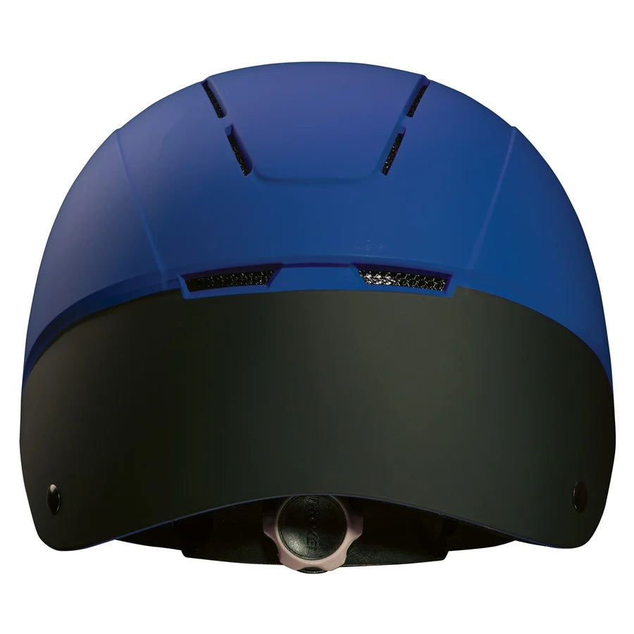Casco de equitación Troxel Spirit azul marino Duratec, vista trasera con banda inferior negra