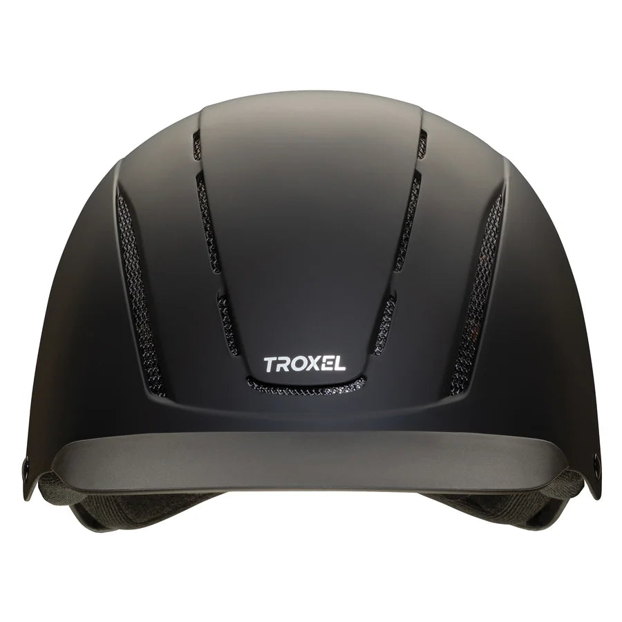 Casco de equitación Troxel Spirit MIPS negro, vista trasera con banda inferior negra