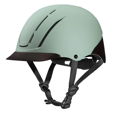 Casco de equitación Troxel Spirit menta Duratec, vista lateral con barboquejo