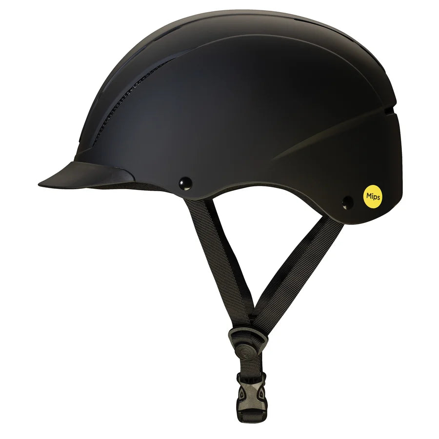 Casco de equitación Troxel Spirit MIPS negro, vista lateral de perfil
