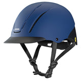 Casco de equitación Troxel Spirit MIPS azul marino, vista lateral con barboquejo