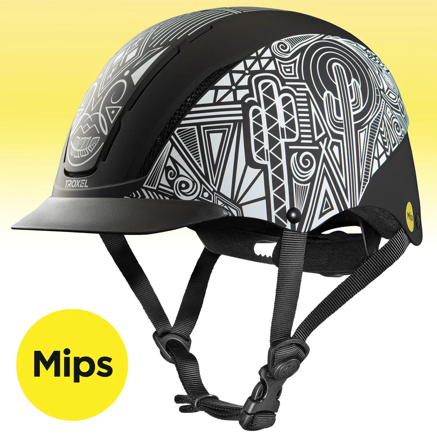 Casco Troxel Spirit MIPS estampado paisley, vista lateral con sello Mips