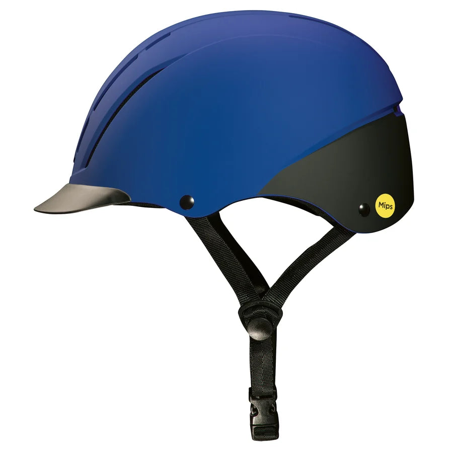 Casco de equitación Troxel Spirit MIPS azul marino, vista lateral de perfil