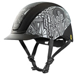 Casco de equitación Troxel Spirit MIPS con estampado paisley blanco y negro, vista lateral