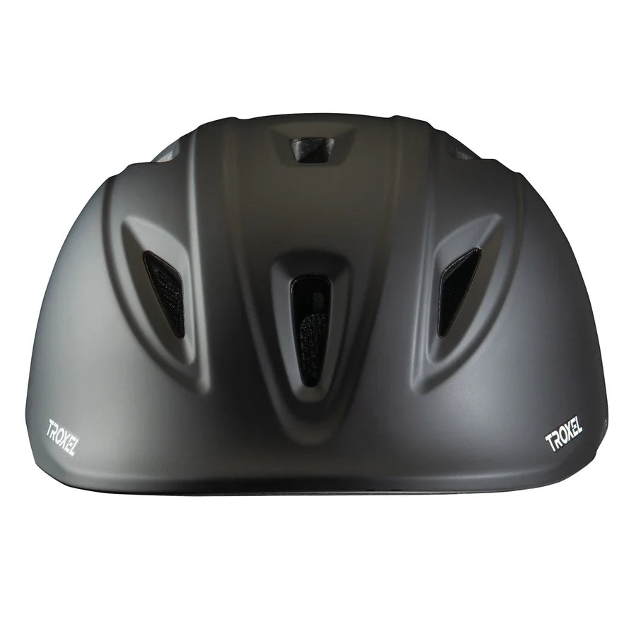 Casco de equitación Troxel Youngster negro, vista frontal con las ventilas