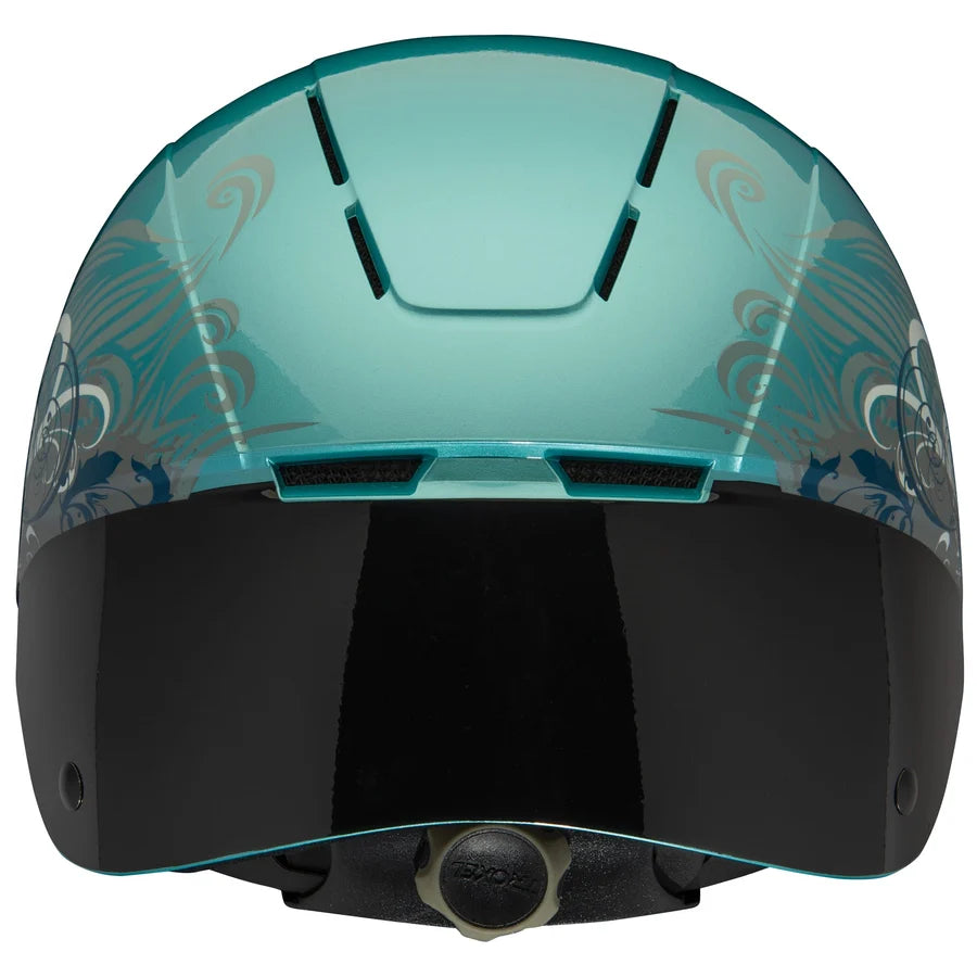 Casco de equitación Troxel Spirit Skydream celeste con visera negra, vista de tres cuartos