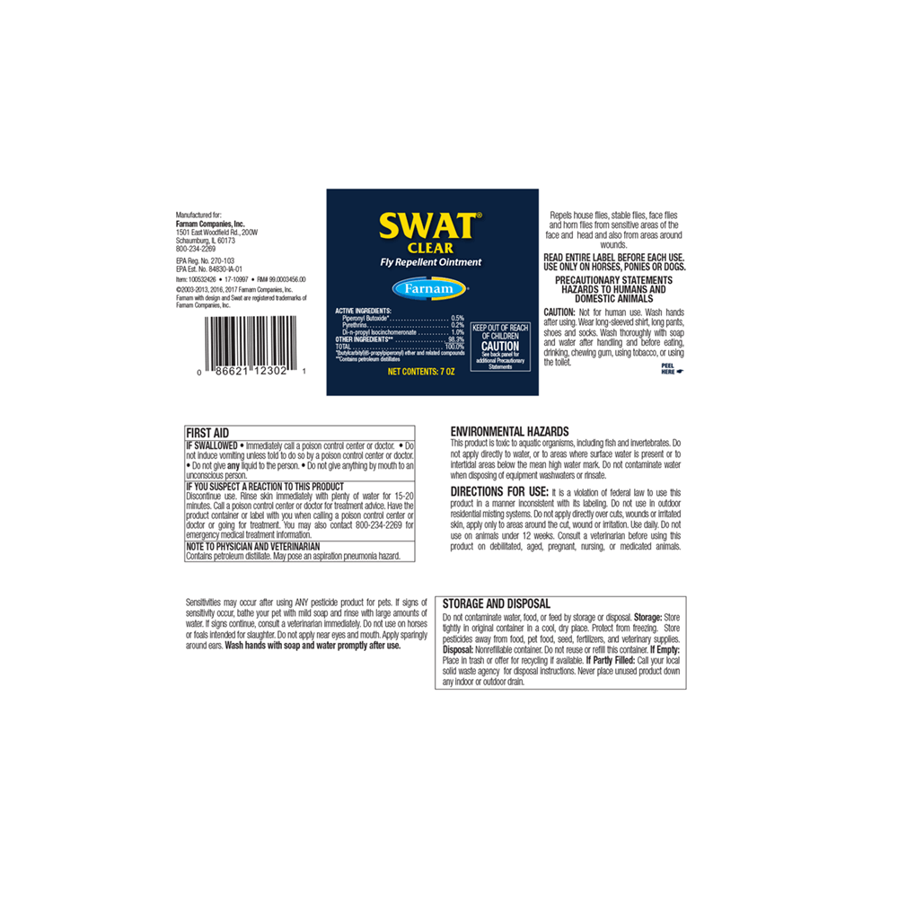SWAT FLY REPELLENT OINTMENT CLEAR 7 OZ