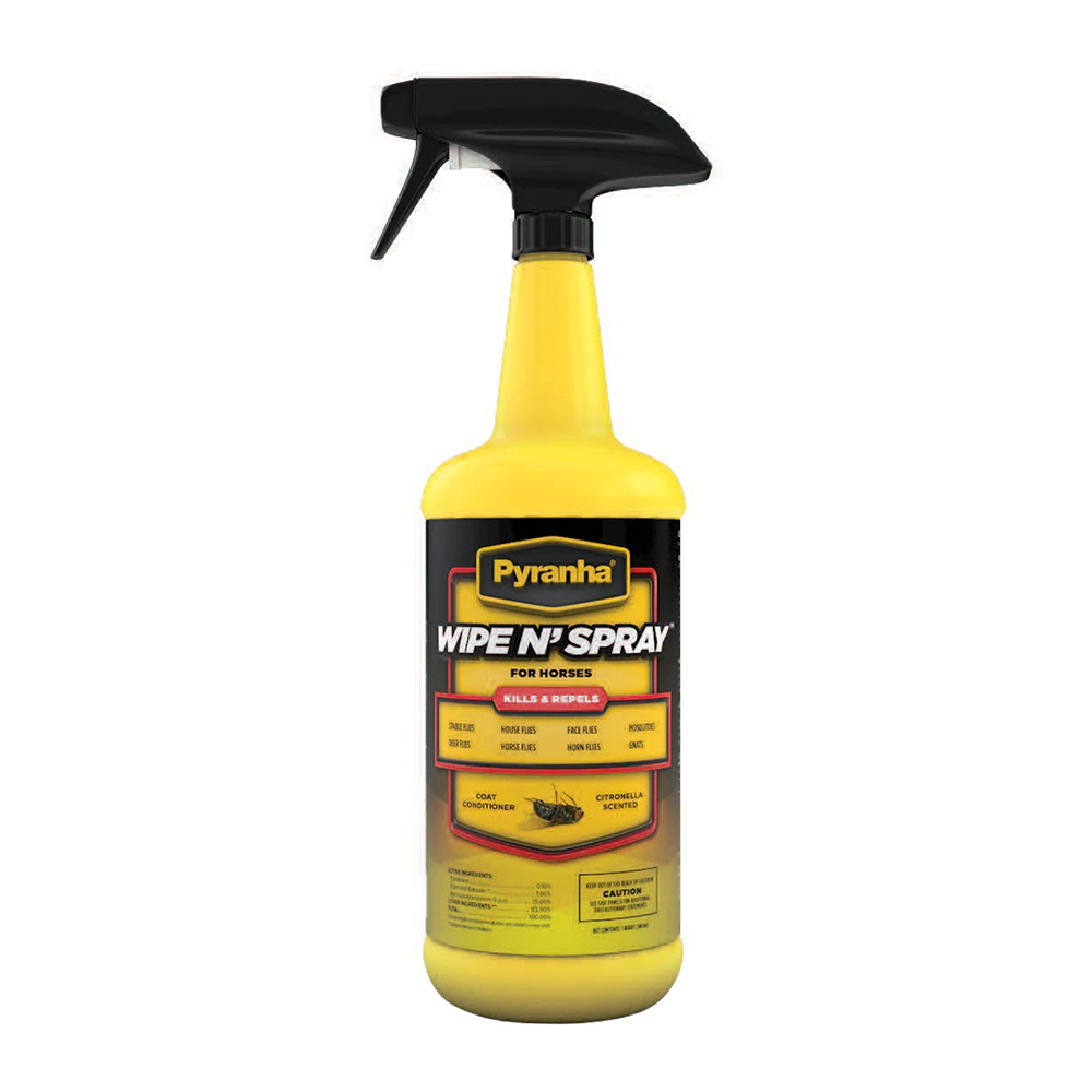 PYRANHA WIPE N' SPRAY INSECTICIDA PARA CABALLOS DE APLICACION DIRECTA 32 OZ